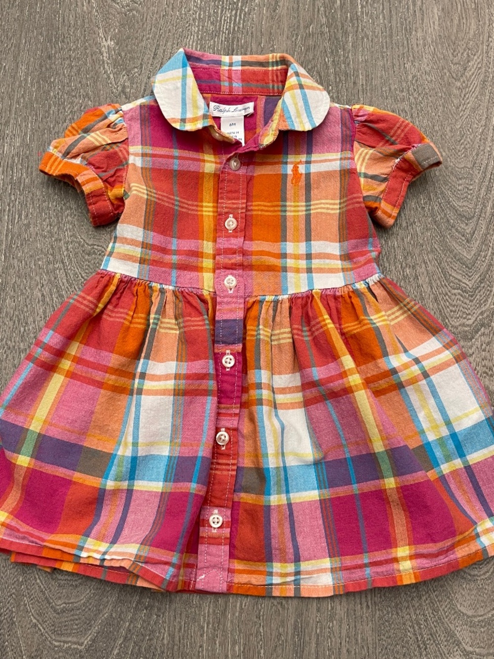 Ralph Lauren Shirt Dress Baby Girl Size 6M Plaid Vibrant Color Cotton